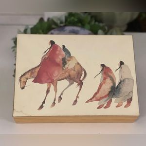 Carol Grigg Native American Hinged Wooden Box  Red Velvet Inlay.
